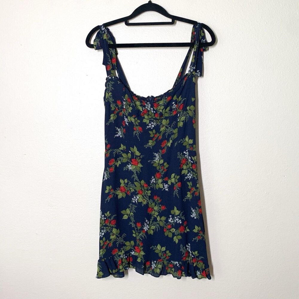 Reformation Christine Mini Dress 12 Bordeaux Navy Blue Roses Floral $218
